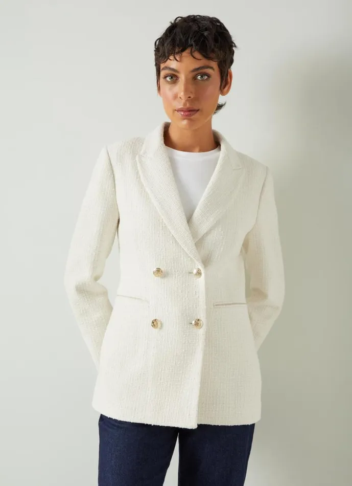 LKBennett Coats and Jackets Women Mariner Cream Tweed Double Breasted Jacket LKBennett Coats and Jackets Women Mariner Cream Tweed Double Breasted Jacket