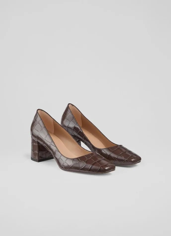 LKBennett Court Shoes Women Sally Chocolate Square Toe Courts LKBennett Court Shoes Women Sally Chocolate Square Toe Courts
