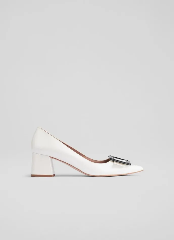 LKBennett Court Shoes Women Tia White And Black Leather Covered Buckle Courts