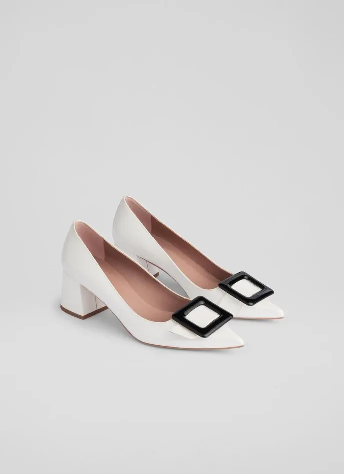 LKBennett Court Shoes Women Tia White And Black Leather Covered Buckle Courts