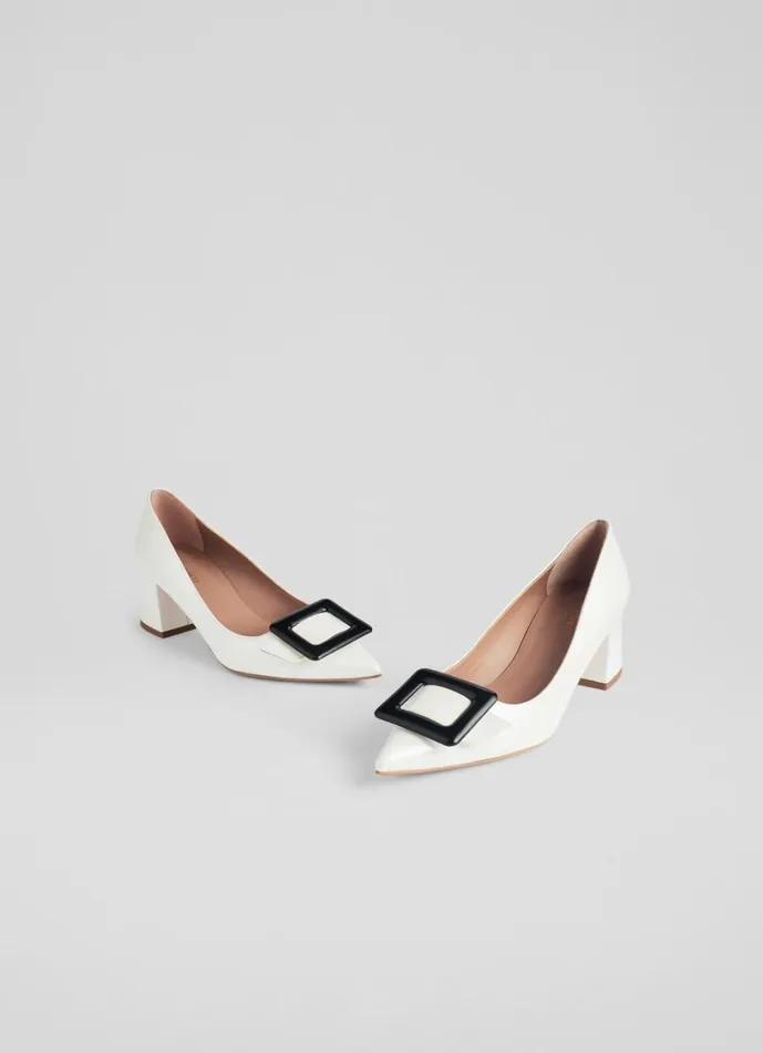 LKBennett Court Shoes Women Tia White And Black Leather Covered Buckle Courts