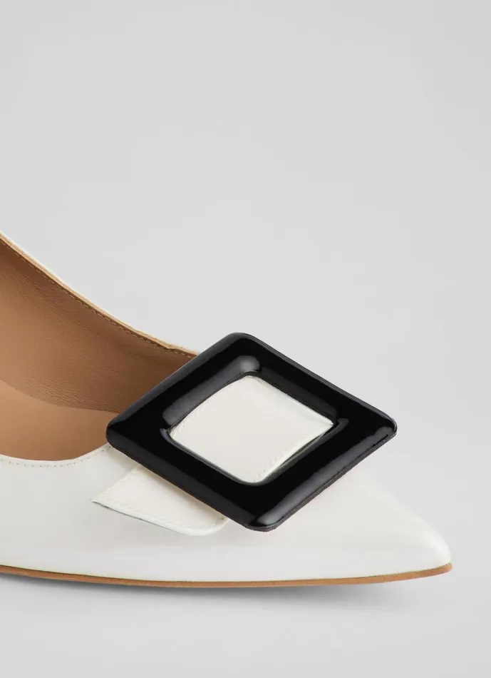 LKBennett Court Shoes Women Tia White And Black Leather Covered Buckle Courts