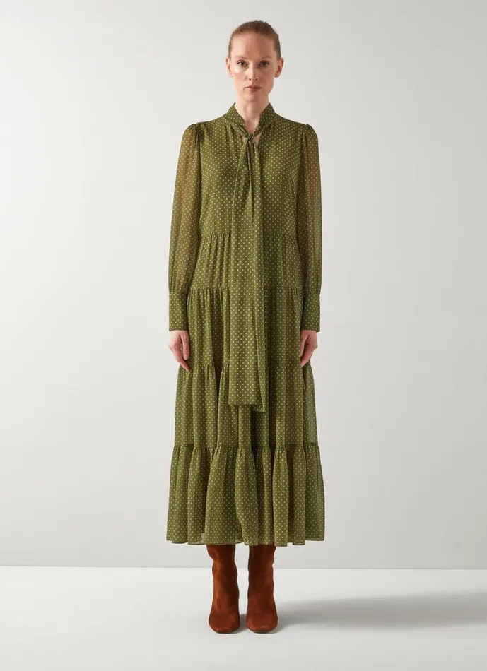 LKBennett Dresses Women Polly Olive and Birch Polka Dot Dress LKBennett Dresses Women Polly Olive and Birch Polka Dot Dress