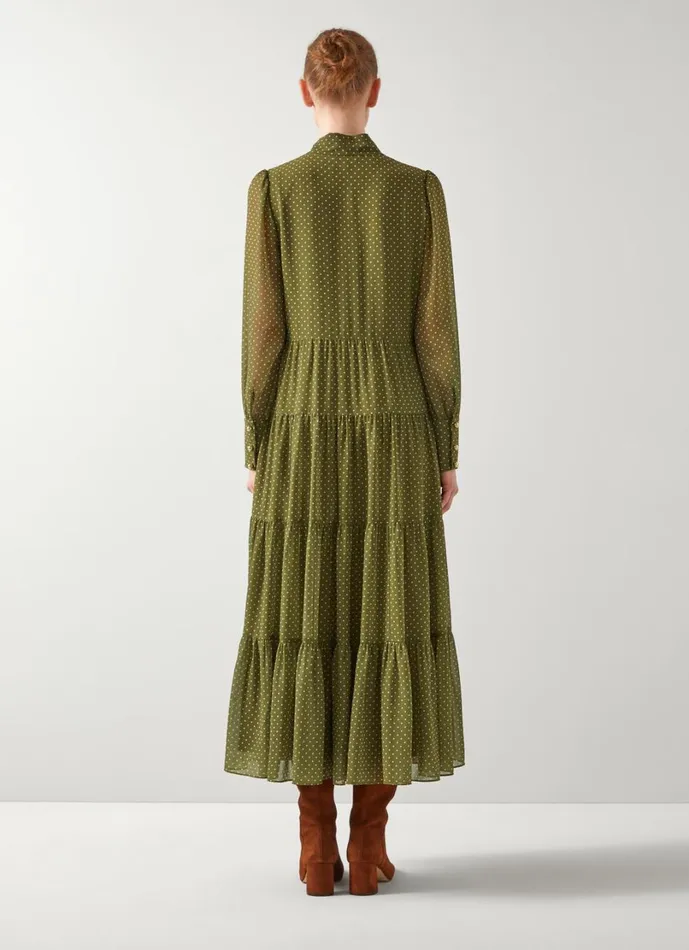 LKBennett Dresses Women Polly Olive and Birch Polka Dot Dress LKBennett Dresses Women Polly Olive and Birch Polka Dot Dress