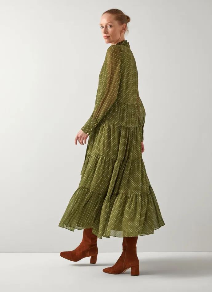 LKBennett Dresses Women Polly Olive and Birch Polka Dot Dress LKBennett Dresses Women Polly Olive and Birch Polka Dot Dress