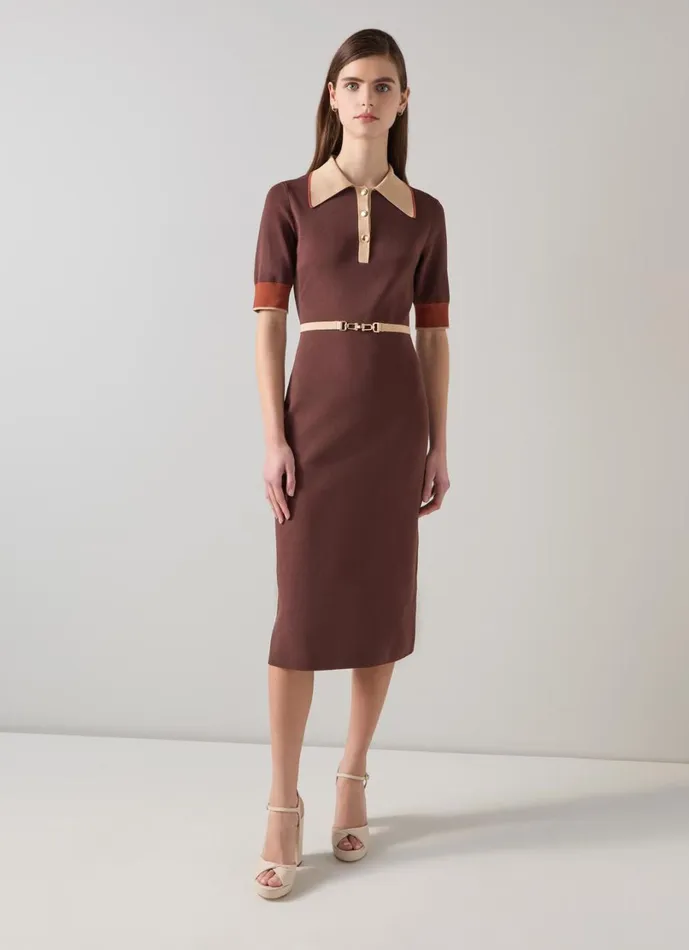 LKBennett Dresses Women Rosey Chocolate Multi Chain Belt Trim Milano Knit Dress LKBennett Dresses Women Rosey Chocolate Multi Chain Belt Trim Milano Knit Dress
