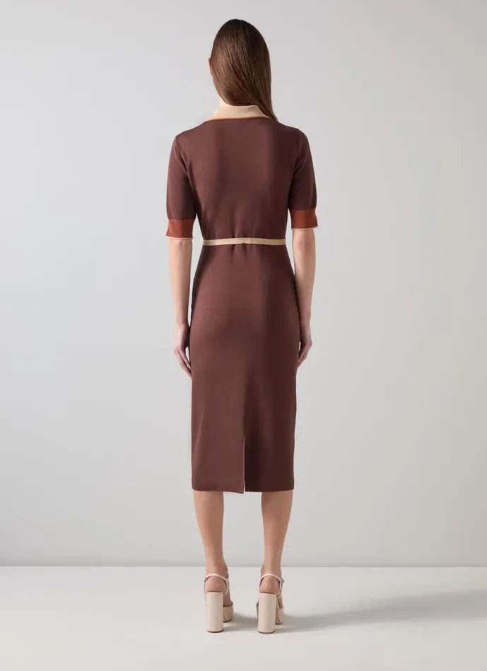 LKBennett Dresses Women Rosey Chocolate Multi Chain Belt Trim Milano Knit Dress LKBennett Dresses Women Rosey Chocolate Multi Chain Belt Trim Milano Knit Dress