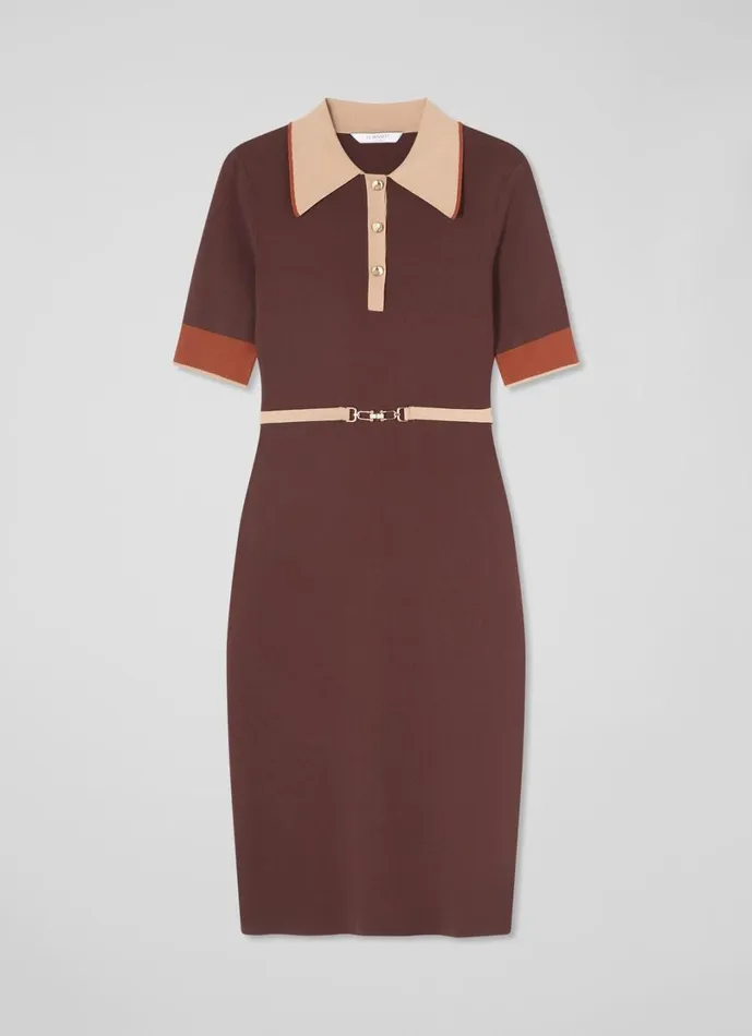LKBennett Dresses Women Rosey Chocolate Multi Chain Belt Trim Milano Knit Dress LKBennett Dresses Women Rosey Chocolate Multi Chain Belt Trim Milano Knit Dress