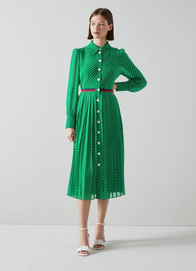 LKBennett Dresses Women Tallis Green And Cream Spot Recycled Polyester Shirt Dress