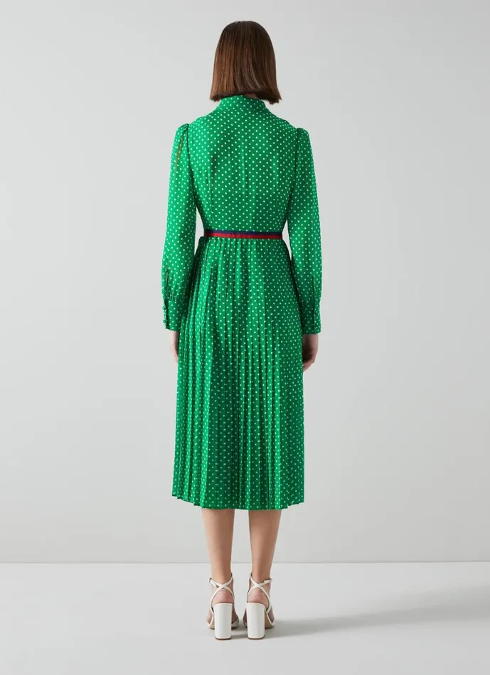 LKBennett Dresses Women Tallis Green And Cream Spot Recycled Polyester Shirt Dress