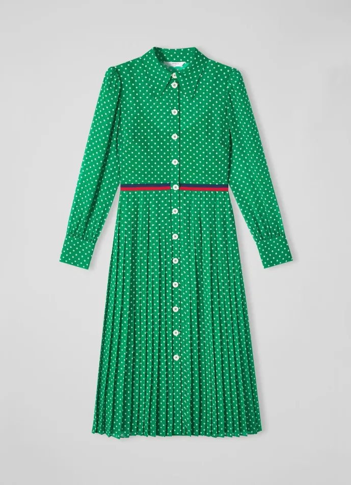 LKBennett Dresses Women Tallis Green And Cream Spot Recycled Polyester Shirt Dress