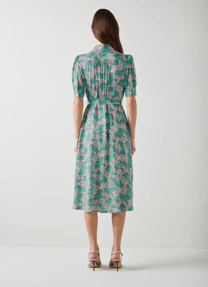 LKBennett Dresses Women Valerie Cream Horses Print Belted Shirt Dress LKBennett Dresses Women Valerie Cream Horses Print Belted Shirt Dress