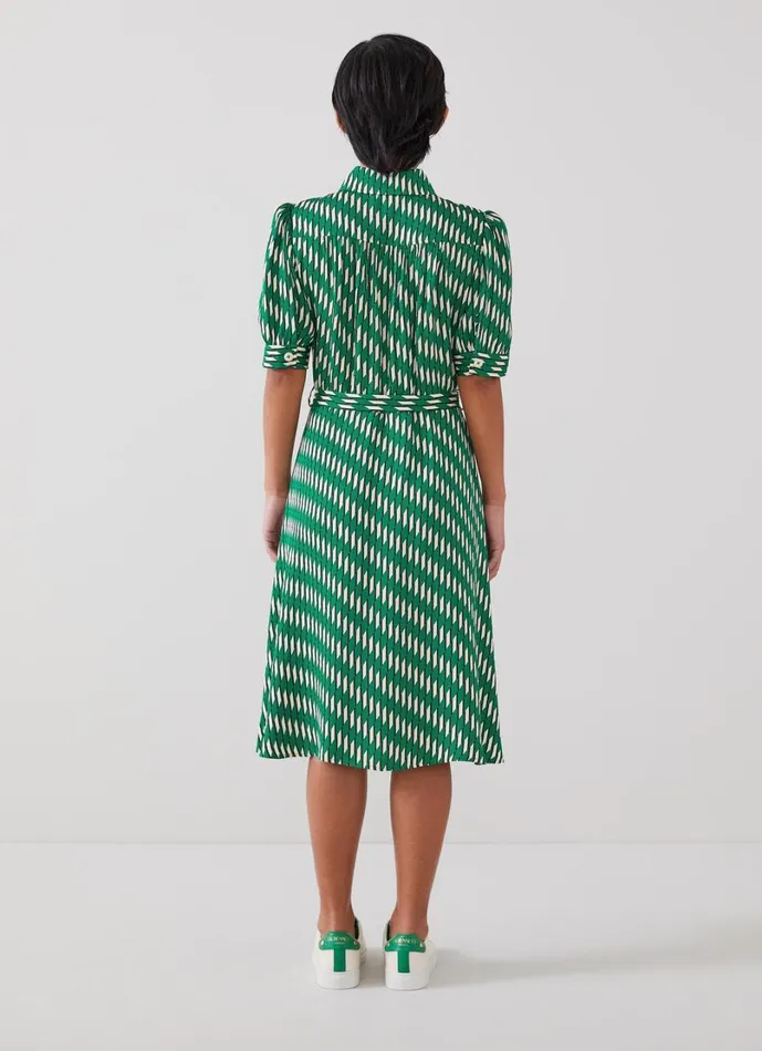 LKBennett Dresses Women Valerie Petite Green Modernist Print Shirt Dress LKBennett Dresses Women Valerie Petite Green Modernist Print Shirt Dress