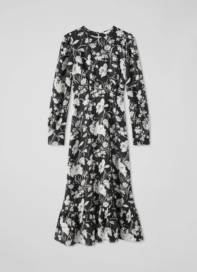 LKBennett Dresses Women Winona Black and Cream Mono Meadow Print Jacquard Dress