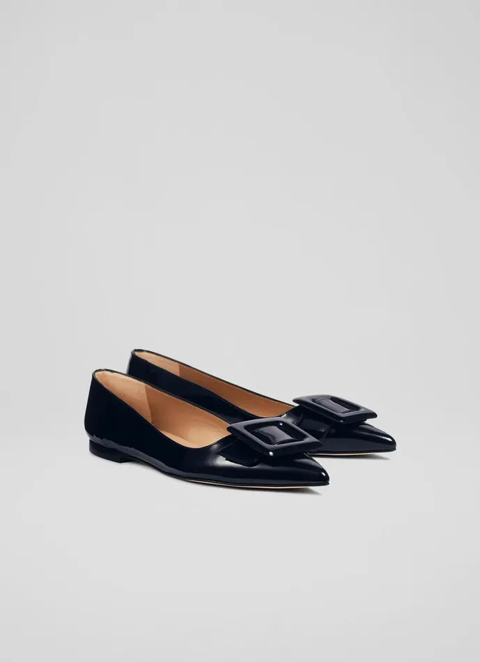 LKBennett Flats Women Devon Blue Patent Leather BuckleDetail Flats LKBennett Flats Women Devon Blue Patent Leather BuckleDetail Flats