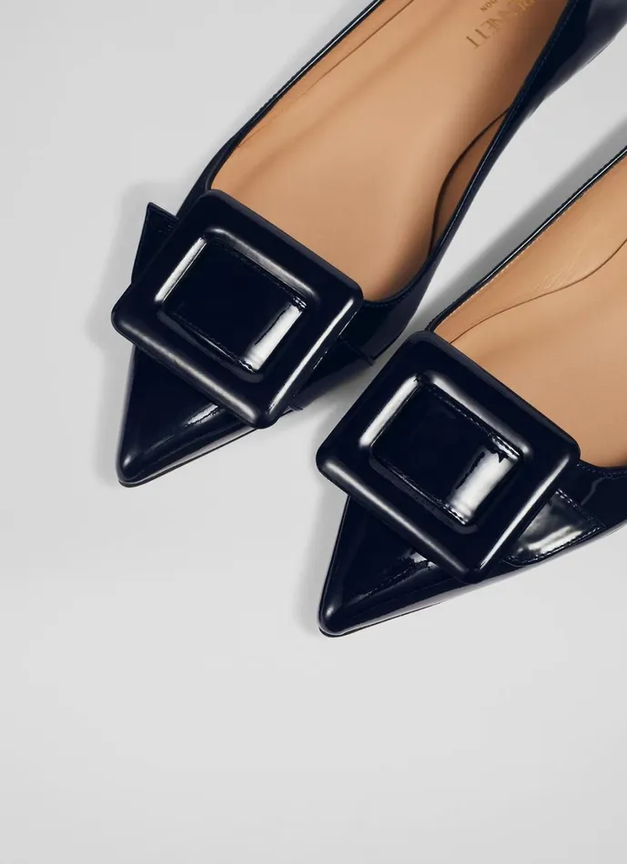 LKBennett Flats Women Devon Blue Patent Leather BuckleDetail Flats LKBennett Flats Women Devon Blue Patent Leather BuckleDetail Flats