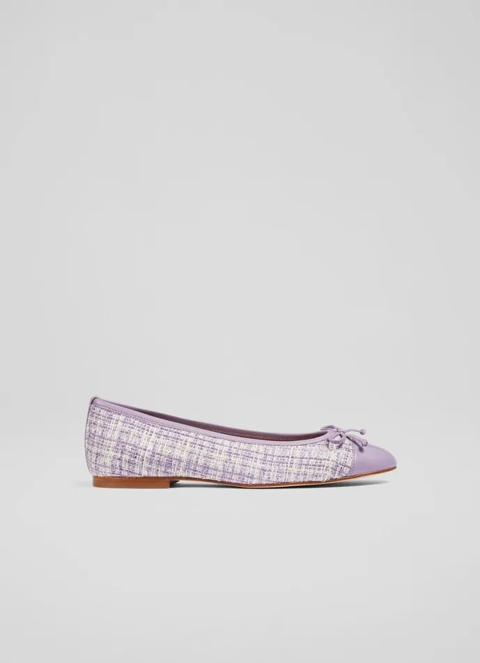 LKBennett Flats Women Kara Lilac Tweed And Leather Toe Cap Ballet Pumps