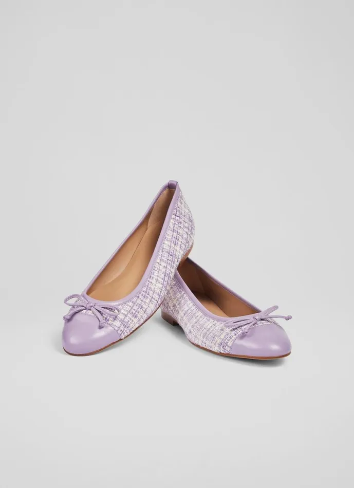 LKBennett Flats Women Kara Lilac Tweed And Leather Toe Cap Ballet Pumps LKBennett Flats Women Kara Lilac Tweed And Leather Toe Cap Ballet Pumps