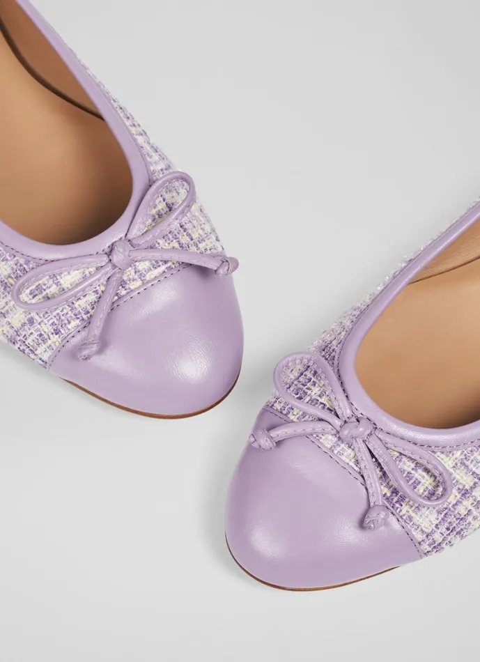 LKBennett Flats Women Kara Lilac Tweed And Leather Toe Cap Ballet Pumps LKBennett Flats Women Kara Lilac Tweed And Leather Toe Cap Ballet Pumps
