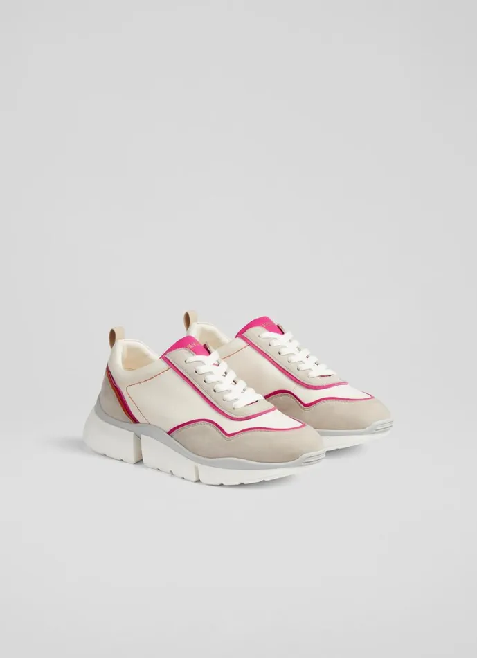 LKBennett Flats Women LKB Step Cream Leather And Grey Suede Trainers
