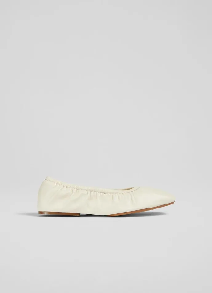 LKBennett Flats Women Tayla Ecru Leather Folded Ballerina Flats