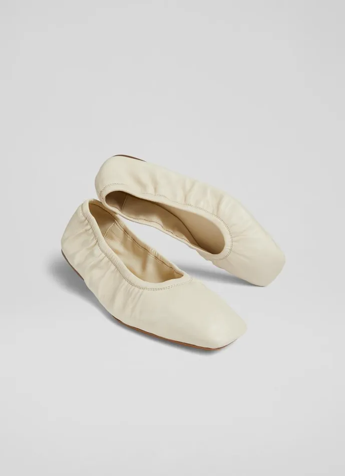 LKBennett Flats Women Tayla Ecru Leather Folded Ballerina Flats