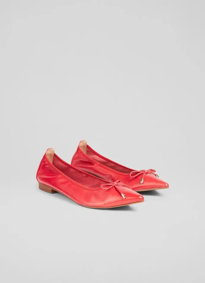 LKBennett Flats Women Tilly Red Leather Pointed Ballerina Flats