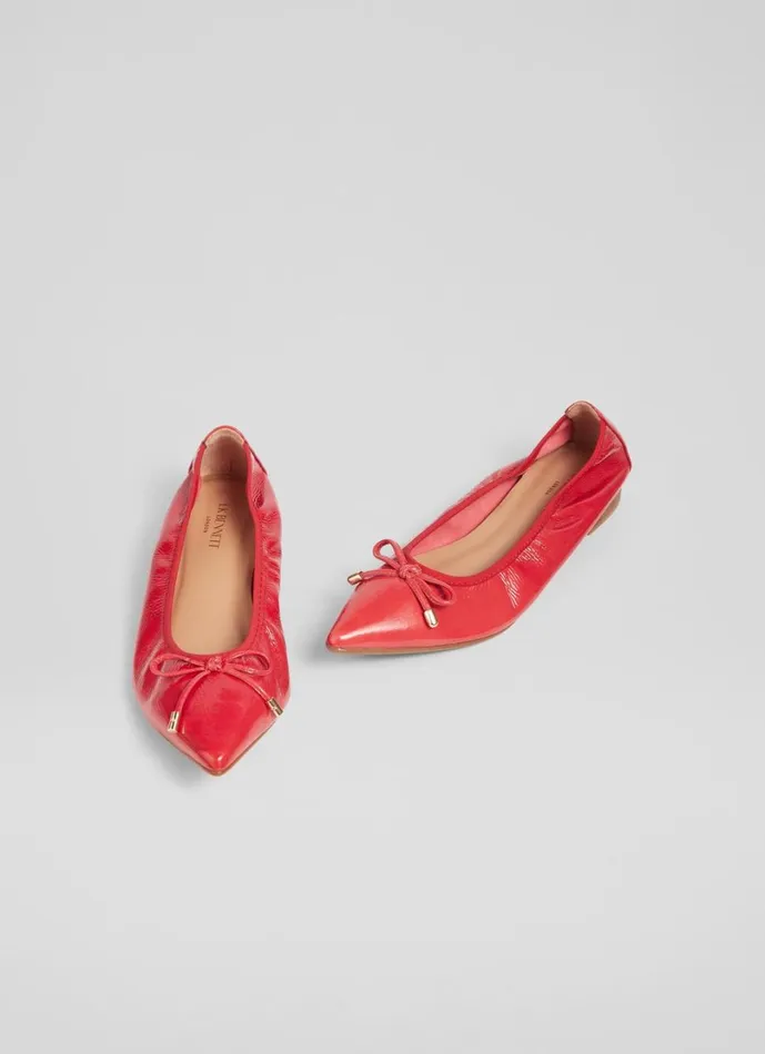 LKBennett Flats Women Tilly Red Leather Pointed Ballerina Flats
