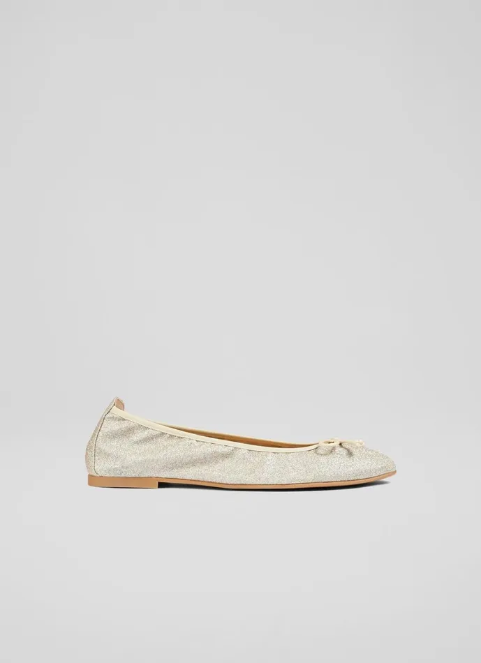 LKBennett Flats Women Trilly Gold Glitter Ballet Pumps