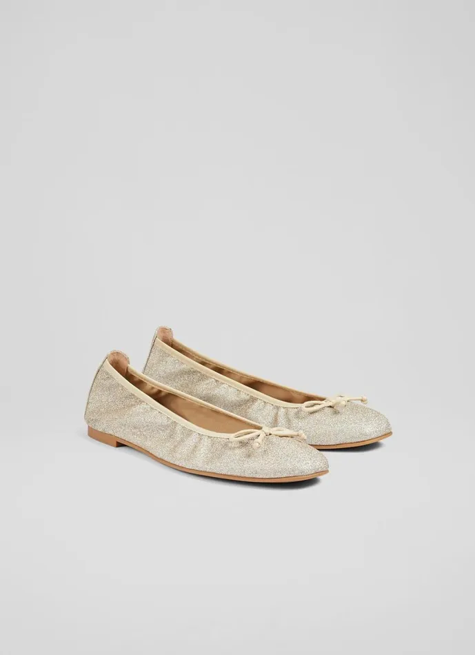 LKBennett Flats Women Trilly Gold Glitter Ballet Pumps
