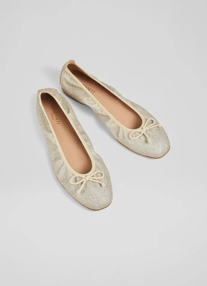 LKBennett Flats Women Trilly Gold Glitter Ballet Pumps