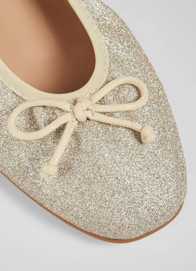 LKBennett Flats Women Trilly Gold Glitter Ballet Pumps