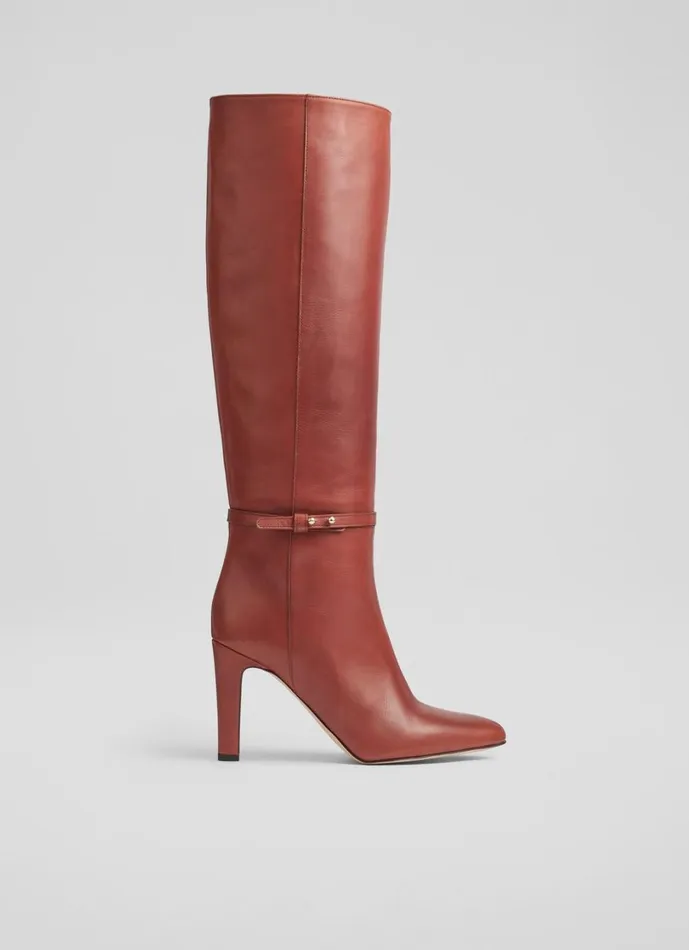 LKBennett Heeled Boots Women Caterina Teak High Slim Block Stiletto Boot LKBennett Heeled Boots Women Caterina Teak High Slim Block Stiletto Boot
