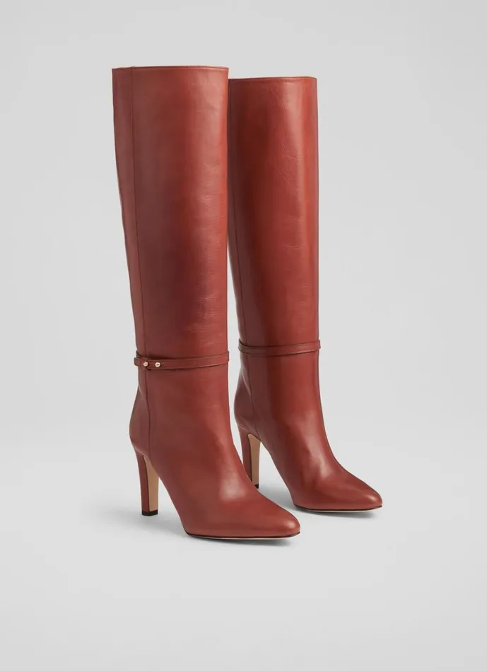 LKBennett Heeled Boots Women Caterina Teak High Slim Block Stiletto Boot LKBennett Heeled Boots Women Caterina Teak High Slim Block Stiletto Boot