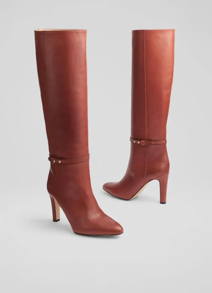 LKBennett Heeled Boots Women Caterina Teak High Slim Block Stiletto Boot LKBennett Heeled Boots Women Caterina Teak High Slim Block Stiletto Boot