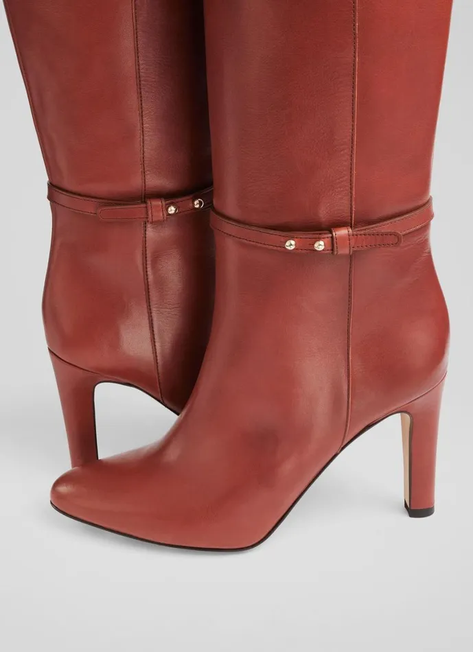 LKBennett Heeled Boots Women Caterina Teak High Slim Block Stiletto Boot LKBennett Heeled Boots Women Caterina Teak High Slim Block Stiletto Boot