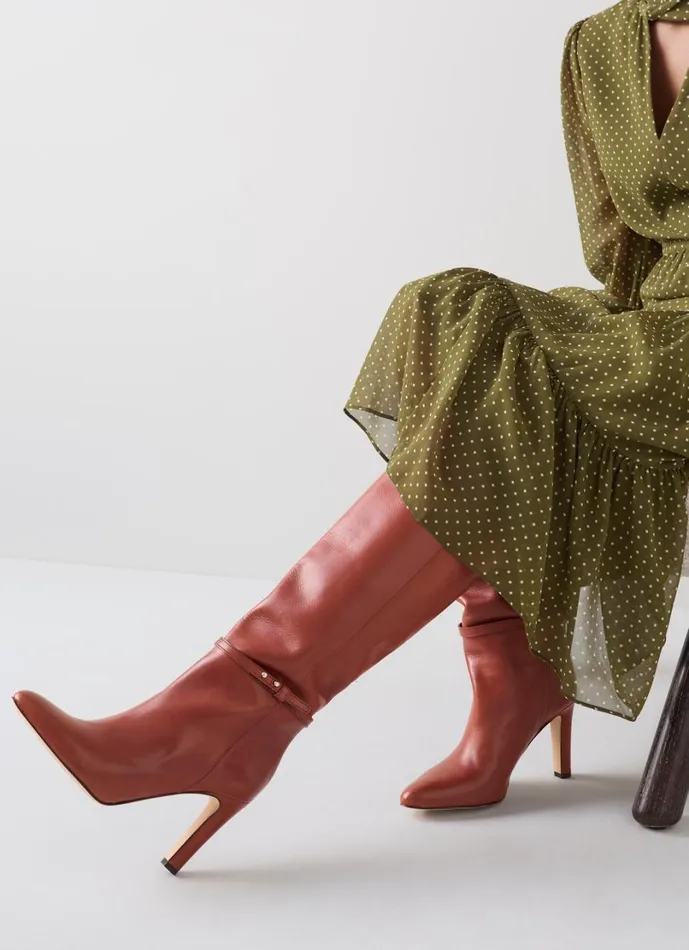 LKBennett Heeled Boots Women Caterina Teak High Slim Block Stiletto Boot LKBennett Heeled Boots Women Caterina Teak High Slim Block Stiletto Boot
