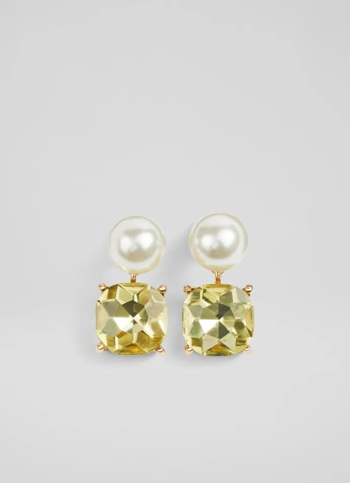 LKBennett Jewellery Women Loella Citrine Pearl Crystal Stud