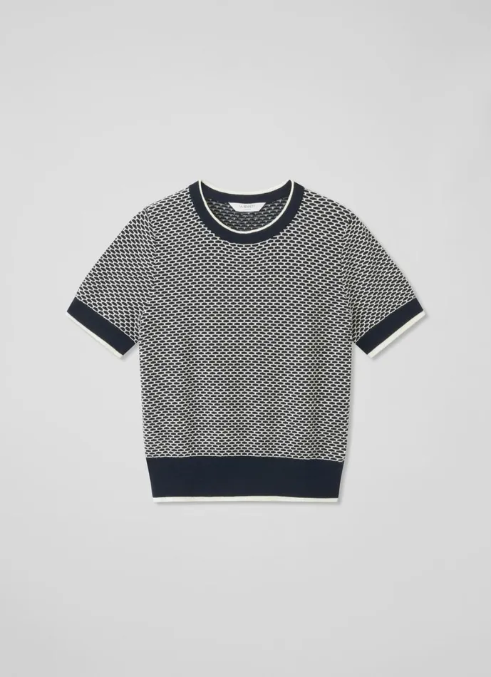 LKBennett Knitwear Women Honey Blue CottonMerino Blend Waffle Knit Top