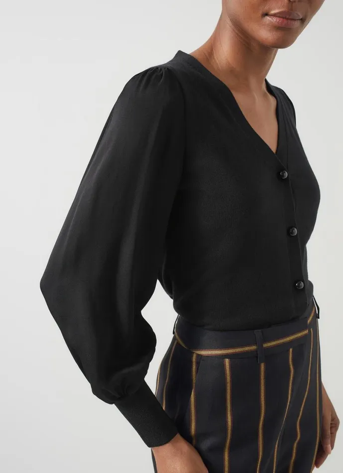 LKBennett Knitwear Women Lucian Black Mixed Media Knit Cardigan LKBennett Knitwear Women Lucian Black Mixed Media Knit Cardigan