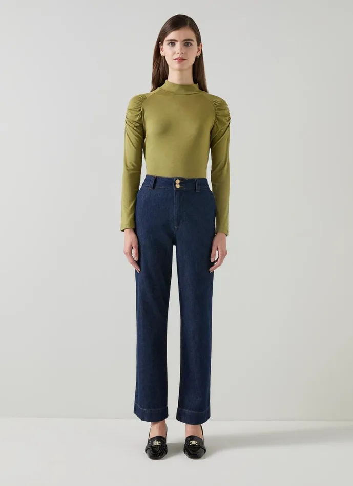 LKBennett Tops Women Lacey Olive Gathered Jersey Top LKBennett Tops Women Lacey Olive Gathered Jersey Top