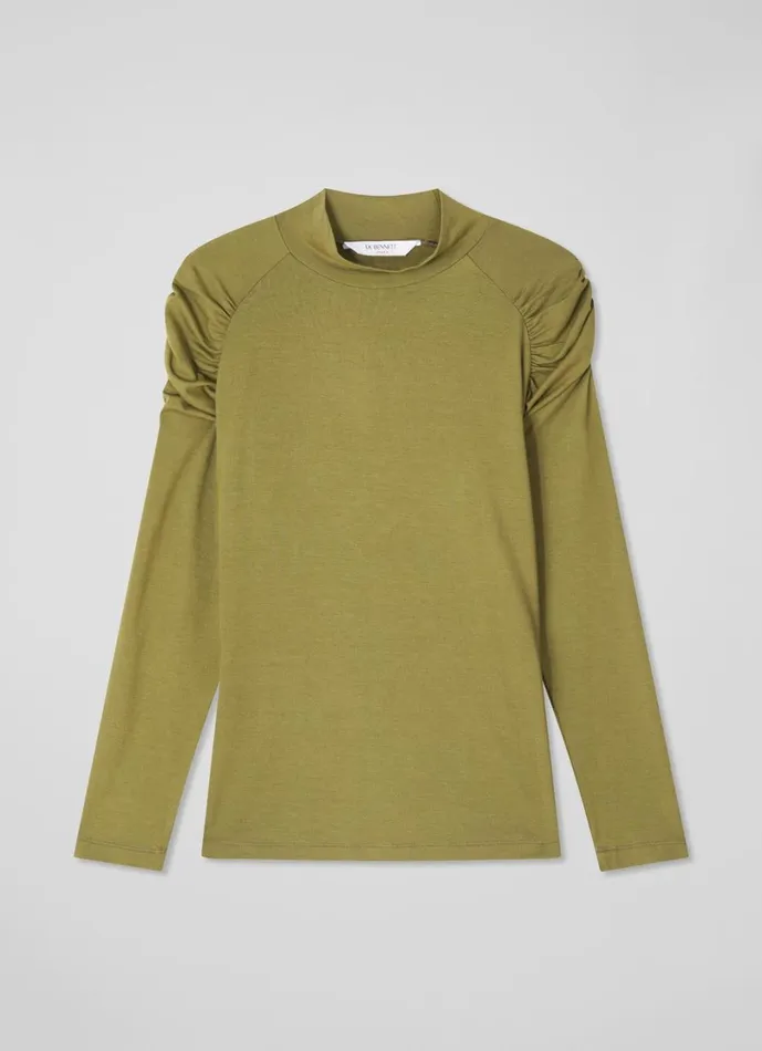 LKBennett Tops Women Lacey Olive Gathered Jersey Top LKBennett Tops Women Lacey Olive Gathered Jersey Top