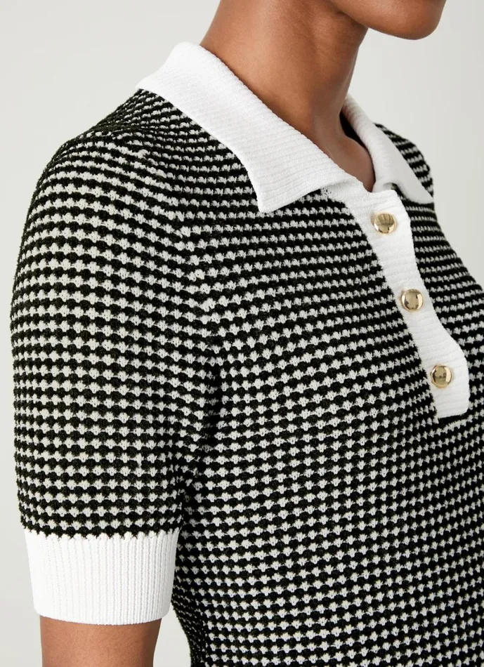 LKBennett Tops Women Nancy Black and Ivory Stripe and Contrast Collar Knit Top LKBennett Tops Women Nancy Black and Ivory Stripe and Contrast Collar Knit Top