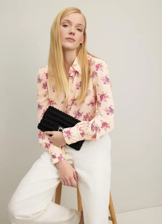 LKBennett Tops Women Sonya Bouquet Print Silk Blouse LKBennett Tops Women Sonya Bouquet Print Silk Blouse