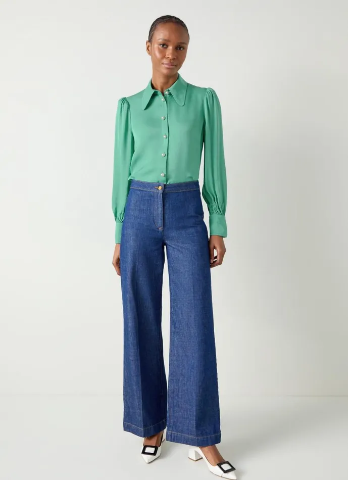 LKBennett Tops Women Sonya Light Mint Satin Crepe Blouse LKBennett Tops Women Sonya Light Mint Satin Crepe Blouse