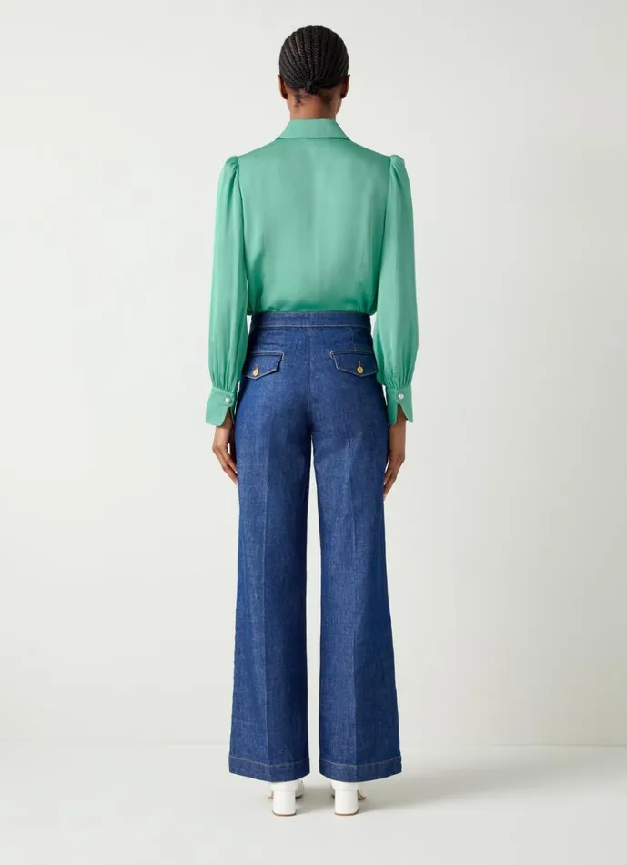 LKBennett Tops Women Sonya Light Mint Satin Crepe Blouse LKBennett Tops Women Sonya Light Mint Satin Crepe Blouse