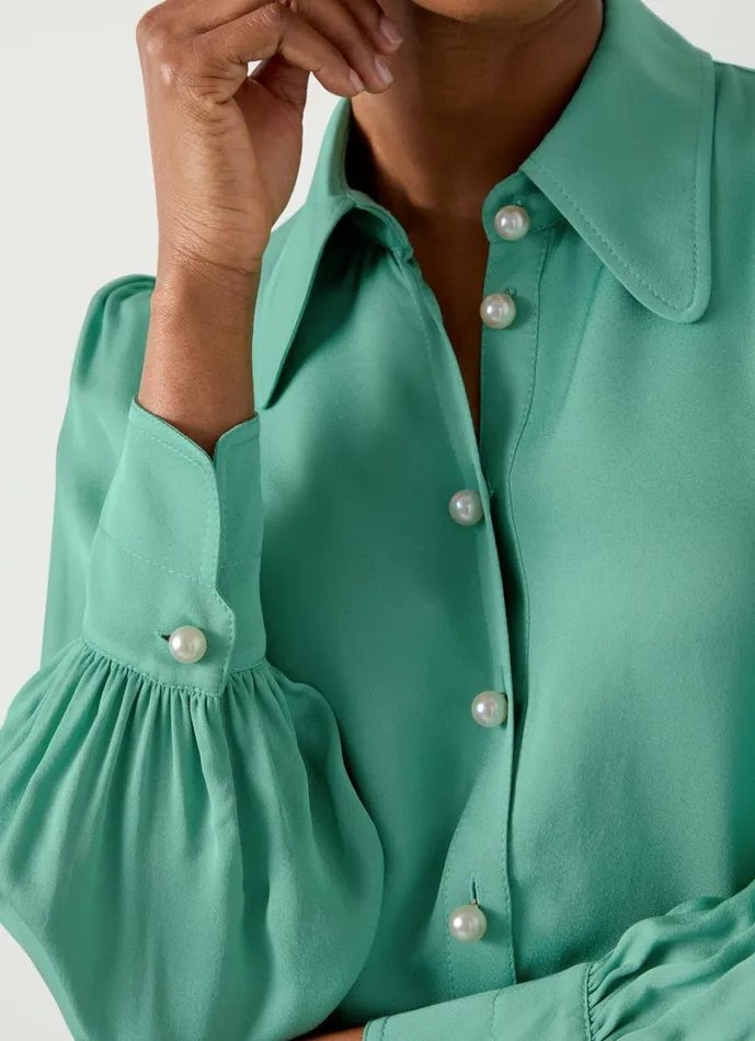 LKBennett Tops Women Sonya Light Mint Satin Crepe Blouse LKBennett Tops Women Sonya Light Mint Satin Crepe Blouse