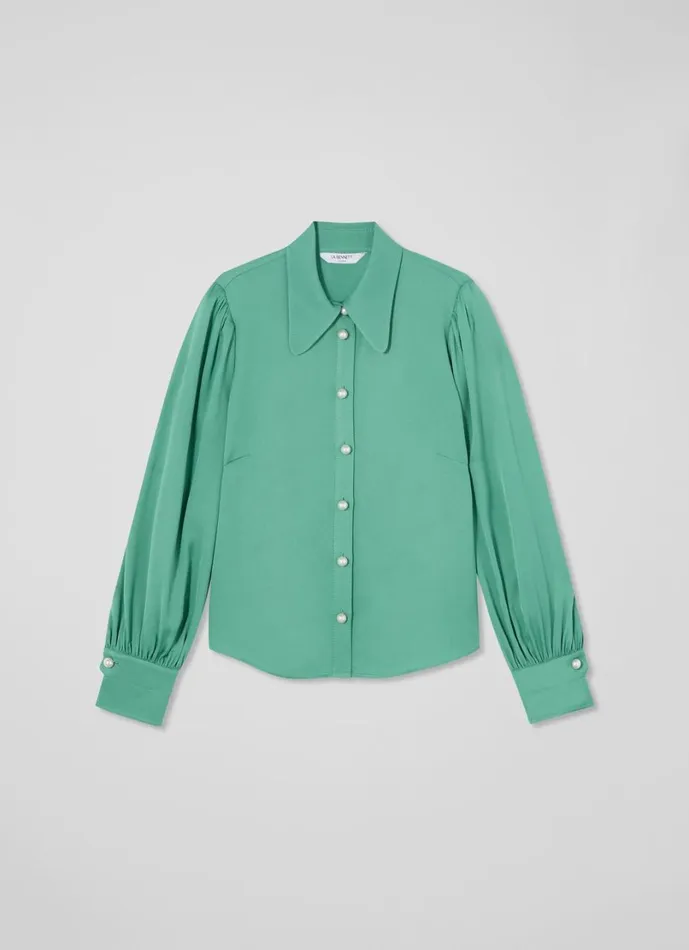 LKBennett Tops Women Sonya Light Mint Satin Crepe Blouse LKBennett Tops Women Sonya Light Mint Satin Crepe Blouse