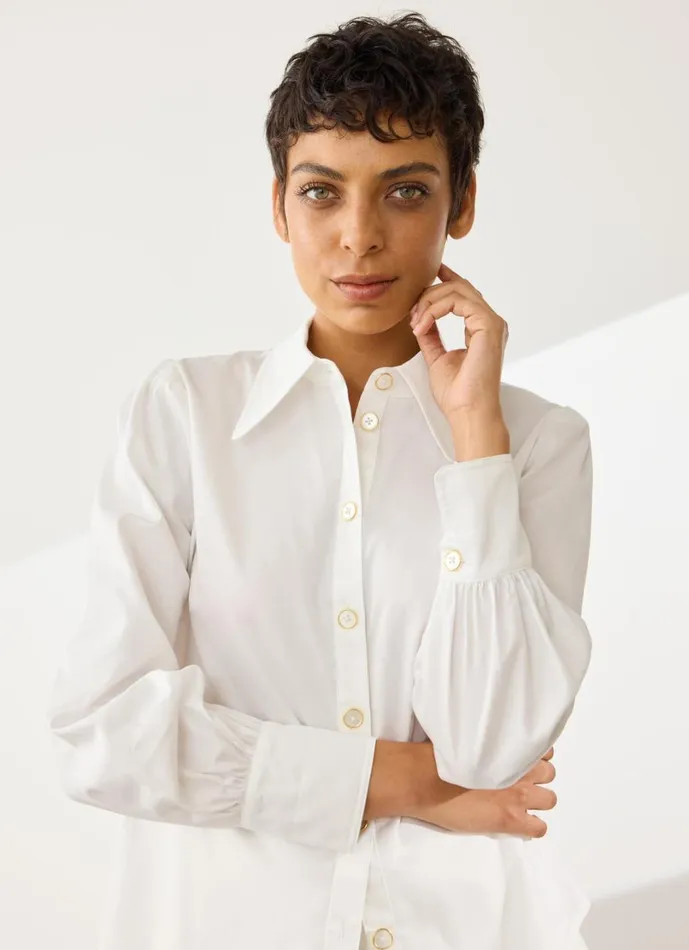 LKBennett Tops Women Sonya White Cotton Blouse LKBennett Tops Women Sonya White Cotton Blouse