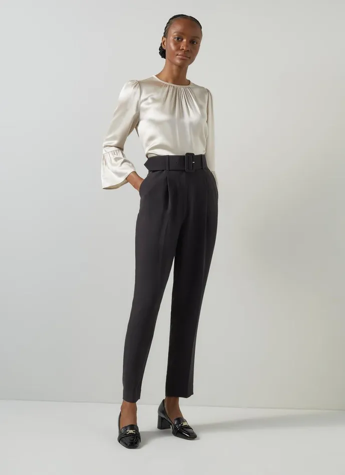 LKBennett Trousers Women Tabitha Black Belted Crepe Trouser
